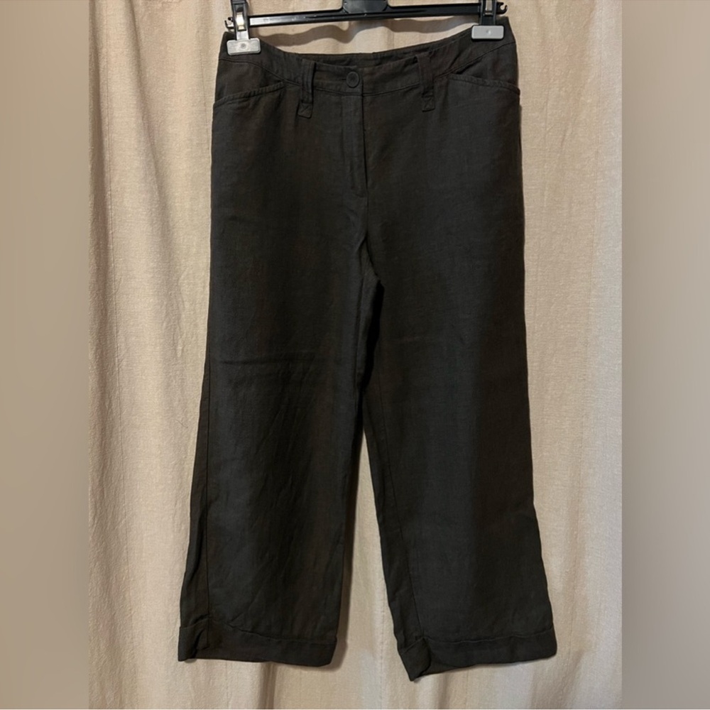 Eileen Fisher Linen/Wool blend Cropped Trousers Dark Brown